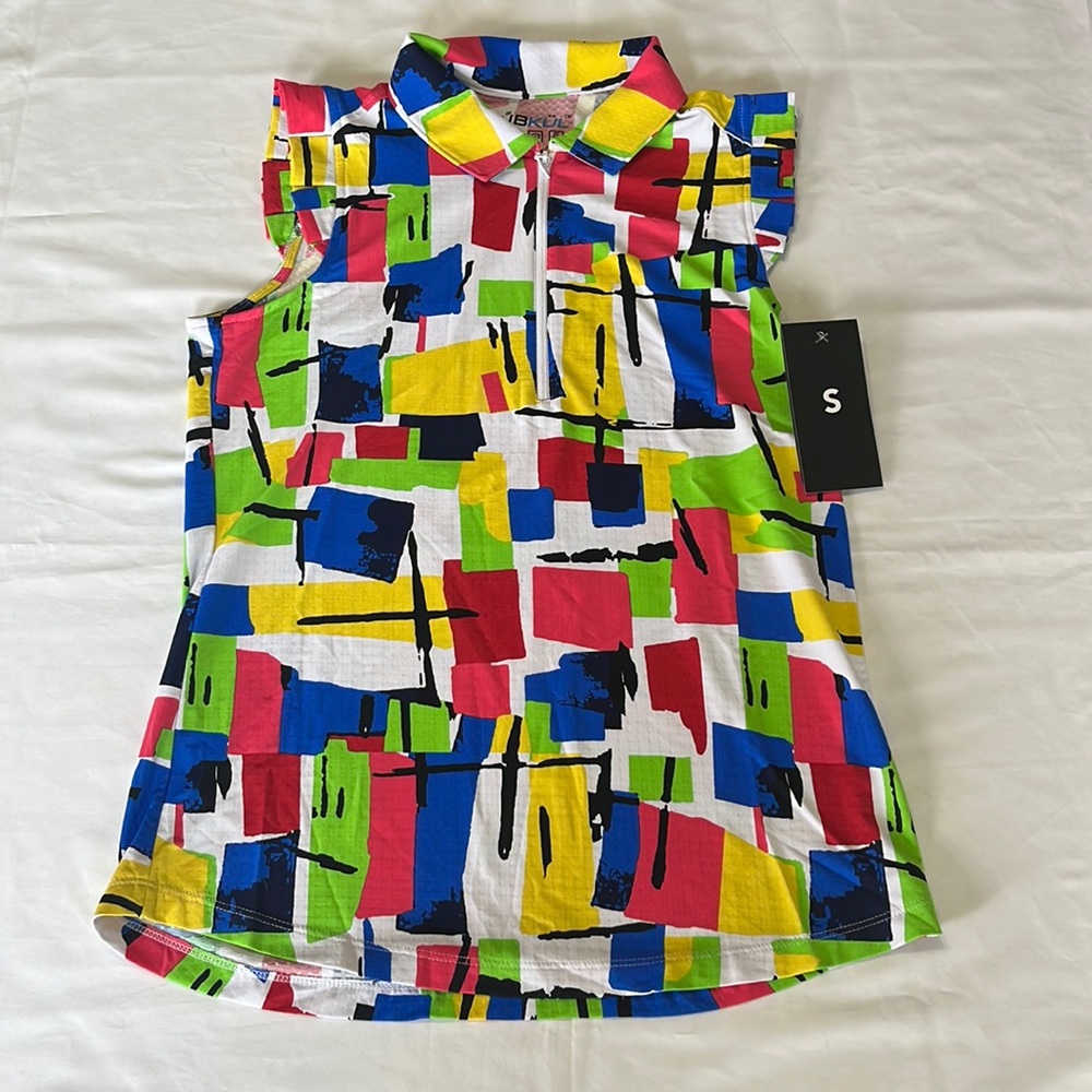 Ibkul Sleeveless Top with Ruffles in Mondrian Multi Size S